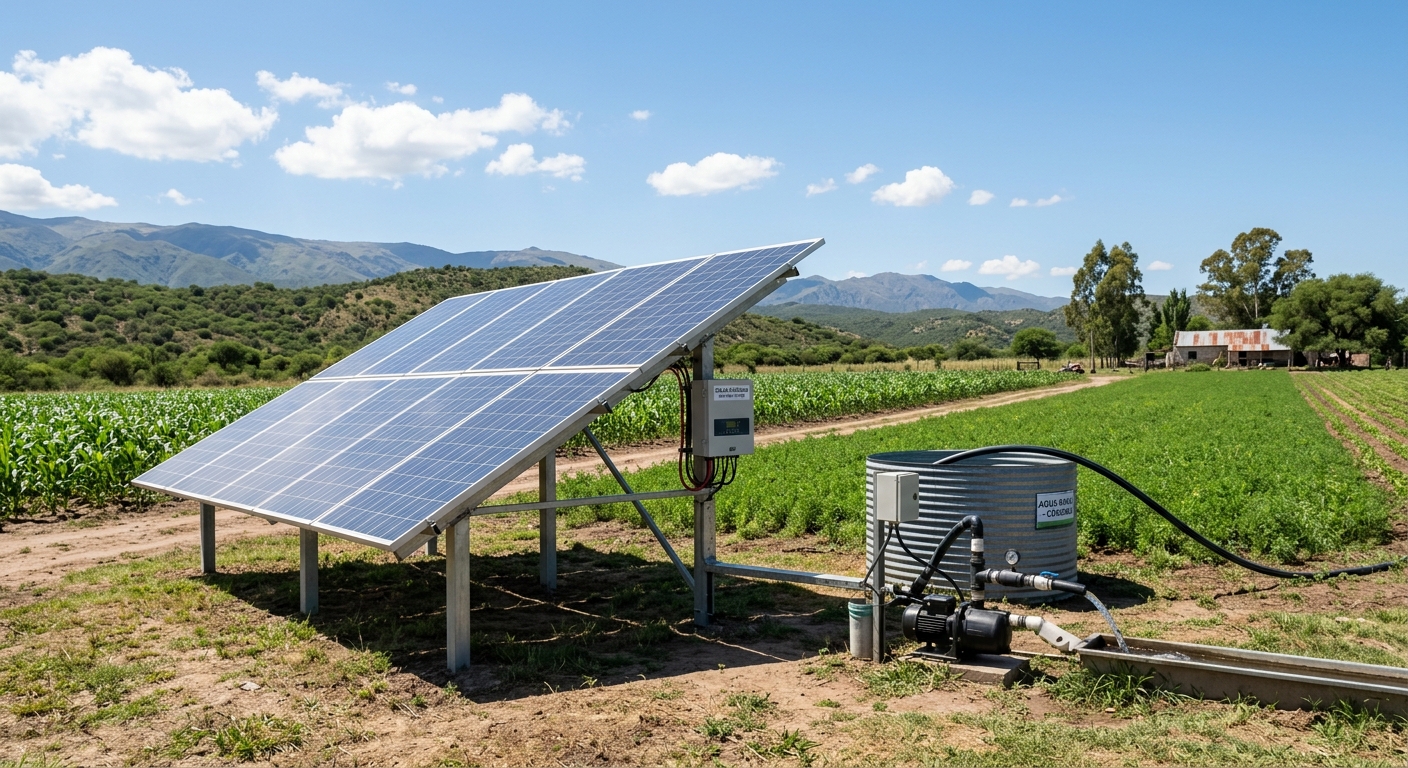 Sistema off-grid para bombeo solar en campo de Córdoba — energía para zonas rurales